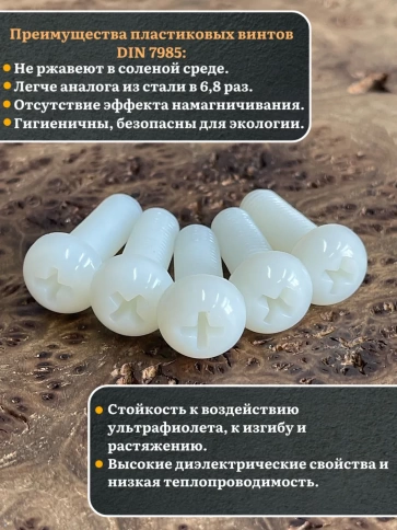 Винт полиамидный 8х30 мм DIN7985 (пластик), 10 шт. фото 3