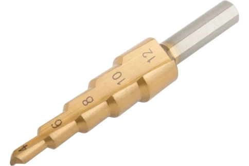 Сверло ступенчатое по металлу, HSS, 5 ступеней, 4-12 мм MOS фото 1