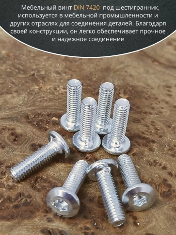 Винт мебельный 6х20 плоский под шестигранник DIN7420,20 шт фото 3
