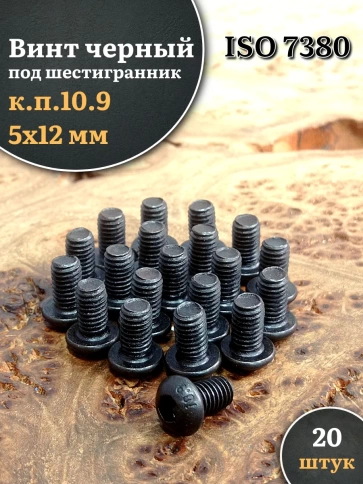 Винт чёрный М5х12 ISO 7380 под шестигранник к.п.10.9, 20 шт. фото 1