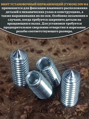Винт установочный нержавеющий 5х12 DIN914 (гужон) фото 4