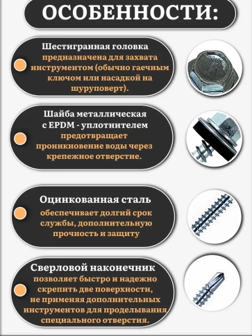 Саморез кровельный 6,3х60 мм с шайбой (под сверло),ОЦ 250шт. фото 3