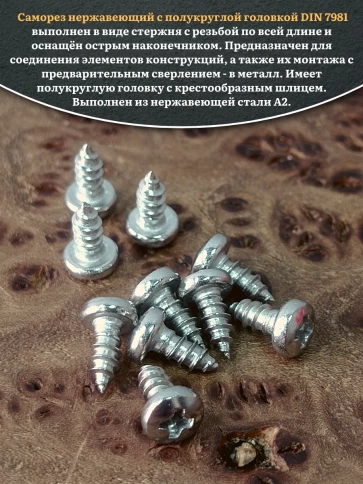 Саморез нержавеющий полукруглая гол. 2,9х9,5 DIN7981 ,100 шт. фото 4