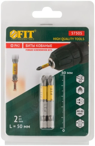 Биты кованые, сталь S2, одностор. 50 мм РН2, 2шт. Профи, блистер фото 2