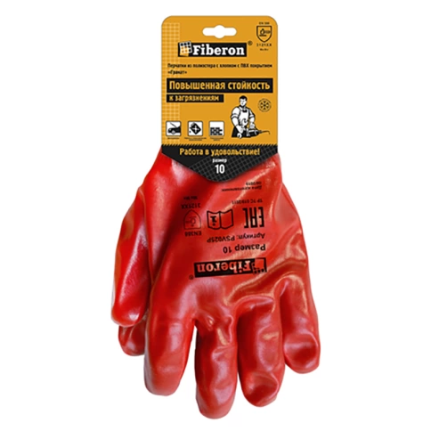 Перчатки Стойкость к загрязнениям Гранат хлоп.полиэст. PSV025P ПВХ-покр., размер 10 (ХL), Fiberon фото 2