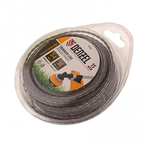 Леска для триммера 2-хкомп.квадр.витая 2,4мм х 15м EXTRA CORD Denzel фото 1