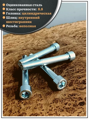 Винт под шестигранник НР 16х120 мм ОЦ к.п.8.8 DIN912, 10 шт. фото 3