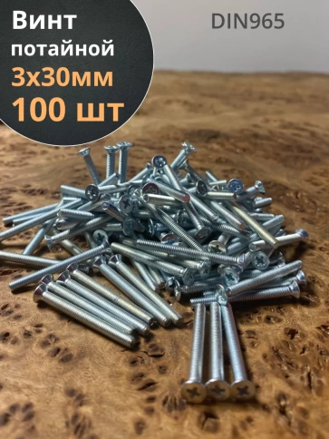 Винт потайной оцинкованный 3х30 DIN965, 100 шт. фото 1