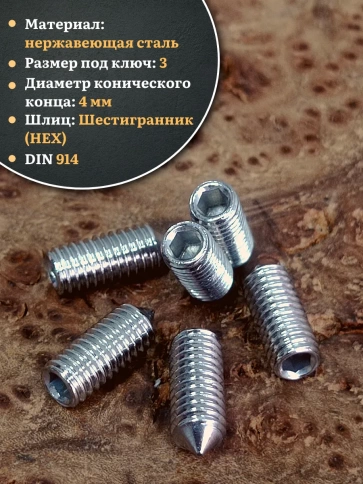 Винт установочный нержавеющий М6х10 DIN914 (гужон), 50 шт. фото 3