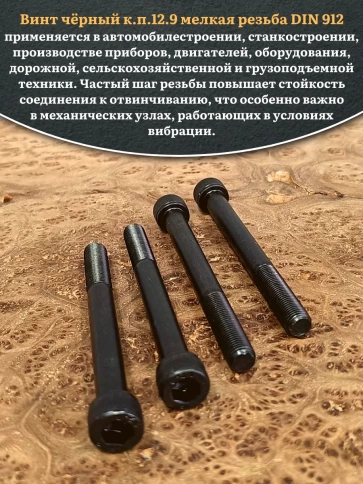 Винт мелкая резьба чёрный к.п.12.9 10х100х1,25 DIN912, 10 шт. фото 4