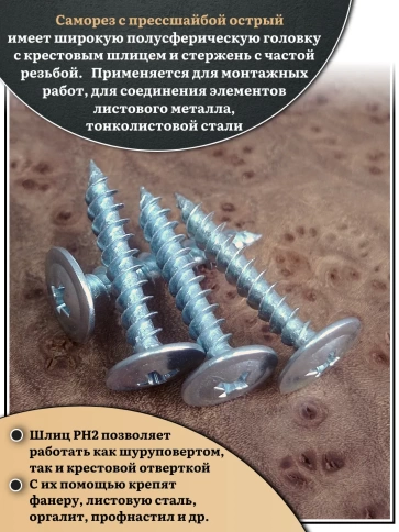 Саморез с прессшайбой острый, 4,2х25 ОЦ (Россия) 50 шт фото 4