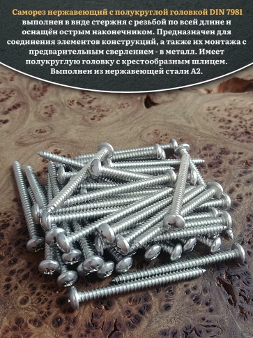 Саморез нержавеющий полукруглая гол. 4,8х60 DIN7981 , 100 шт. фото 4