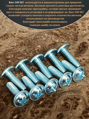 Винт с прессшайбой М6х22 полукруглая головка DIN967, 10 шт. фото 4