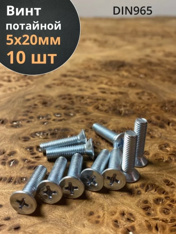 Винт потайной оцинкованный 5х20 DIN965, 10 шт. фото 1