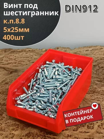 Винт под шестигранник ПР 5х25 к.п.8.8 DIN912(400шт)в контейнере фото 1