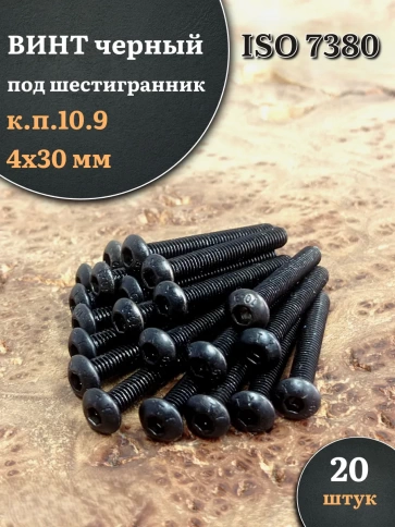 Винт чёрный 4х30 ISO 7380 под шестигранник к.п.10.9 фото 8