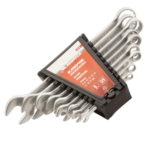 Набор ключей комбинированных 6-22 мм 9 шт CrV, матовый хром Matrix фото 1