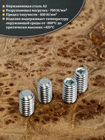 Винт установочный нержавеющий М4х12 DIN913 (гужон), 10 шт. фото 3