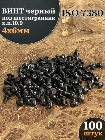 Винт чёрный 4х6 ISO 7380 под шестигранник к.п.10.9 фото 1