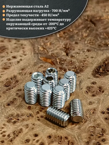 Винт установочный нержавеющий М3х6 DIN913 (гужон), 50 шт. фото 3