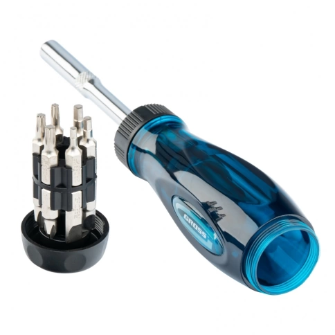 Отвертка реверсивная с удлинителем, трещотка 72 зуба, 12шт., сталь S2, Gross фото 1