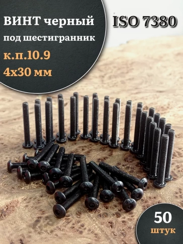 Винт чёрный 4х30 ISO 7380 под шестигранник к.п.10.9 фото 16