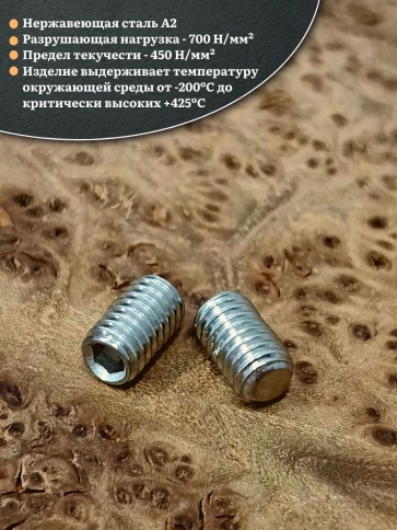 Винт установочный нержавеющий М8х10 DIN913 (гужон), 10 шт. фото 3