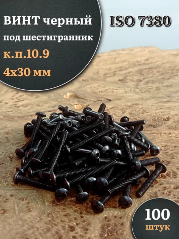 Винт чёрный 4х30 ISO 7380 под шестигранник к.п.10.9 фото 12