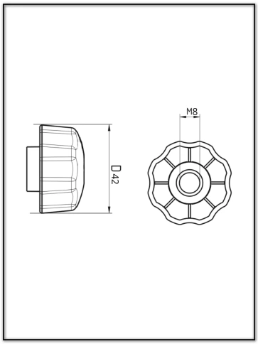 Ручка фиксатор барашек сквозная d 42 мм с гайкой М8 фото 2