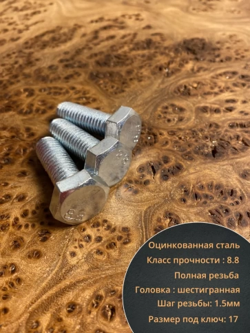 Болт высокопрочный оцинкованный М10х30 к.п.8.8 DIN933(10 шт) фото 3