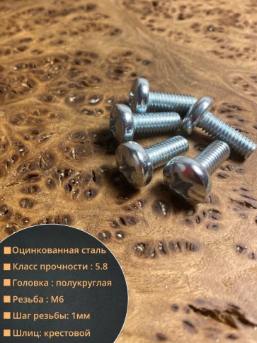 Винт с полукруглой головкой М6х20 ОЦ DIN7985, 100 шт. фото 3