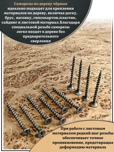 Саморез шуруп по дереву 3,5х41 крупная резьба, чёрный 50 шт. фото 4