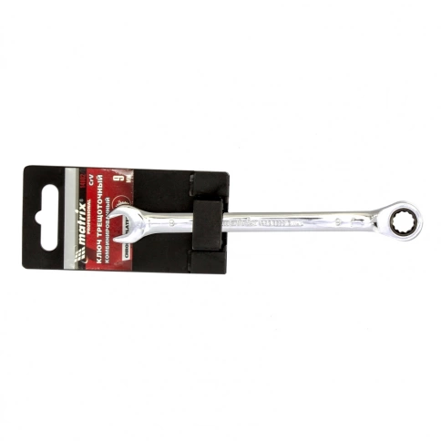 Ключ комбинир.трещоточный зеркальный хром 9 мм CrV Matrix фото 2